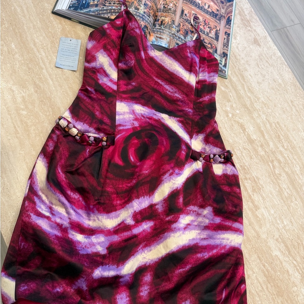 BCBGMaxAzria Pink and Purple Mini Dress with Rhinestones